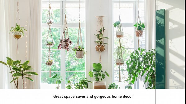 Mkono Macrame Plant Hanger Indoor Outdoor Hanging Planter Basket Cotton Rope with Beads 35 Inch