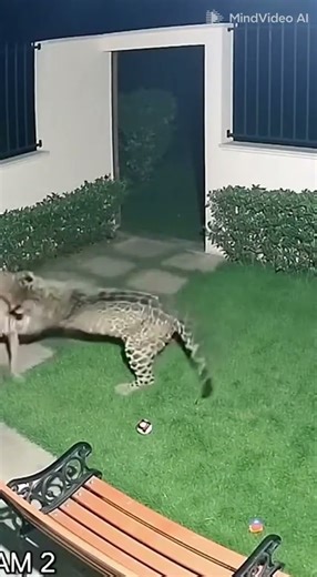 🐾 Invasión Felina: Duelo Brutal entre Jaguar y Pitbull en un Jardín Privado #jaguar #pitbull