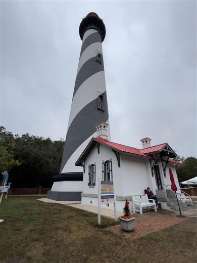 Visitors to the St. Augustine Lighthouse & Maritime Museum in St. Augustine, Florida can see miles in every direction from the top of the 140-foot lighthouse. The views include the city of St. Augustine, Matanzas Bay, the Atlantic Ocean, and Anastasia Island #stagustine