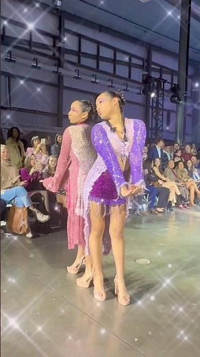 🩷💜Sparkling down that runway!💜🩷 #runwaymodel #denverfashionweek #twinmodels #sustainablefashion