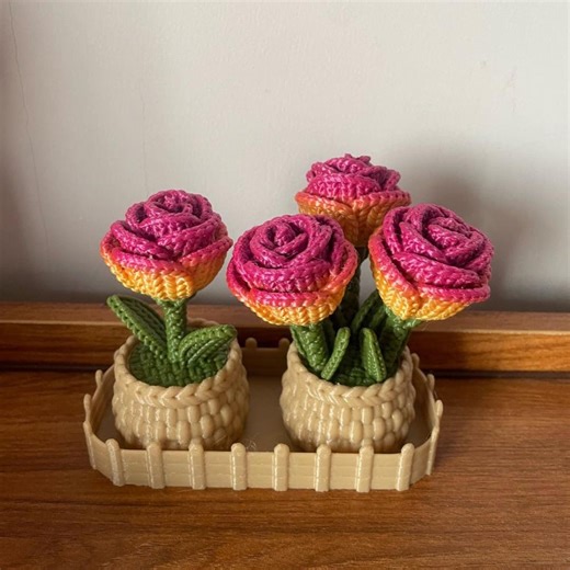 3D Print File: Knitted Roses Potted Customizable Size Color STL Digital Download File - Etsy