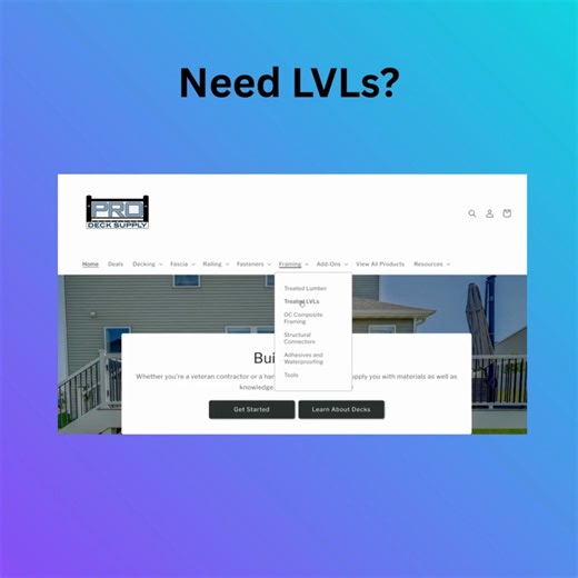 Pro Deck Supply MN on Instagram: "The bigger and better the deck, the stronger the frame should be. We have LVLs in so many sizes plus videos and more to help you be the hero of your project! To buy: https://prodeckmn.com/collections/lvl-framing Guide: https://prodeckmn.com/pages/install Video: https://youtu.be/PqoEJo-SJPU?si=86PUIe53s8bspinA #lvl #lumber #lumberyard #helpishere #Minnesota #contractors #homeowners #diy"