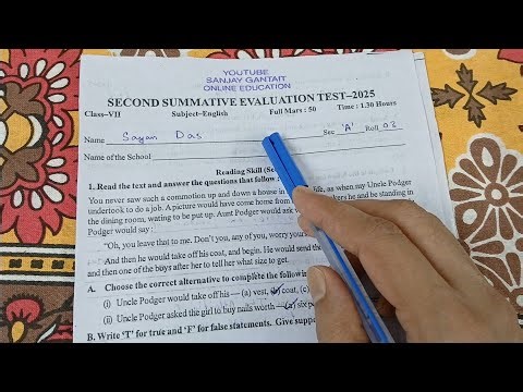 class 7 2nd unit test english question paper 2025 | class 7 2nd unit test english suggestion 2025