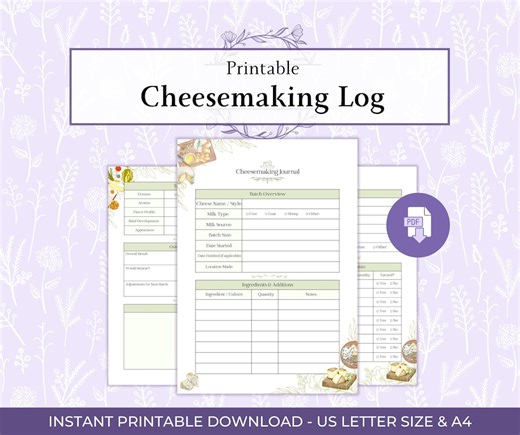 Cheesemaking Log Printable PDF, Homemade Cheese Tracker, Batch Record Sheet, Artisan Cheese Journal Page - Etsy Canada