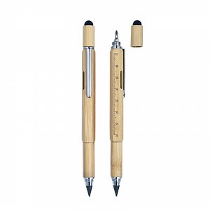 [Hot Item] New Arrival Multi Functional Bamboo Material Ballpoint Pen with Screwdriver Level Scale Capacitor Custom Logo