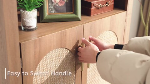 63" Arched Kitchen Pantry Cabinet, Arched Cabinet with Rattan Doors & Adjustable Shelves, Versatile Cupboard Arch Cabinets for Kitchen Storage, Dinning Room, Living Room, Entryway, Black