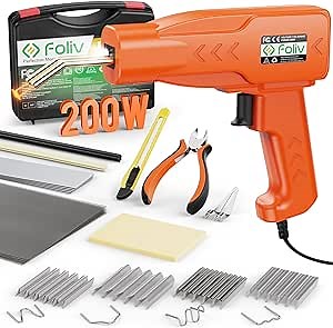 FOLIV Plastic Welder, 200W Portable Plastic Welding Kit, 2 in 1 Handheld Hot Stapler Plastic Repair Car Bumper Repair Kit, 1000PCS Hot Stapler for Most Plastic Kayak Crack Repairs