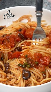 Fast, fiery Pasta Puttanesca made with anchovies, garlic, olives, and capers. Big flavor in just 20 minutes. Recipe in comments 👇 | JoCooks