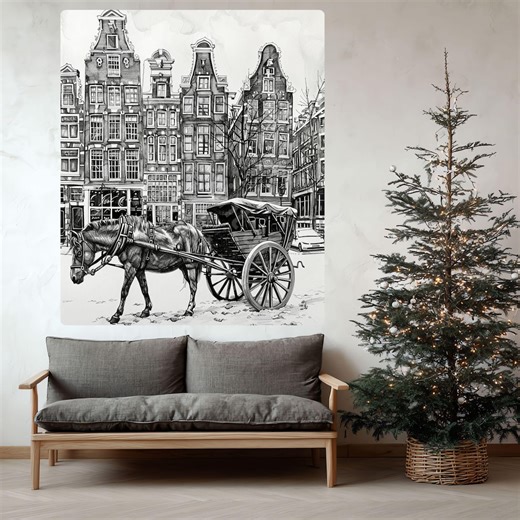 Horse Carriage Print in Amsterdam Illustration Black & White, Vintage Poster, Download Printable - Etsy Australia