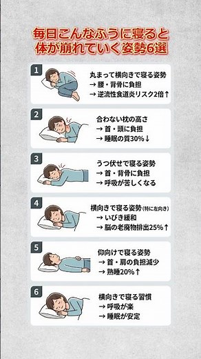 毎日こんなふうに寝ると体が崩れていく姿勢6選 #睡眠姿勢 #寝る姿勢 #睡眠の質
