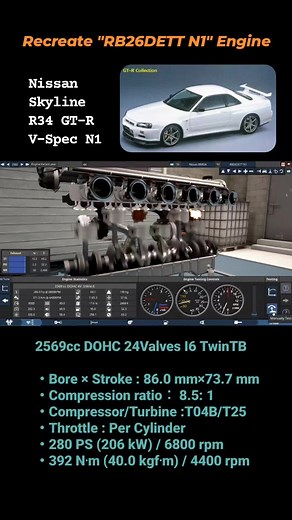 24Uの強化版ブロック搭載のN1仕様のエンジンを再現してみました！ #automation #日産 #nissan #gtr #r34 #bnr #skyline #スカイライン #rb26dett #n1 #車 #car #エンジン #エンジン音 #engine #enginenoise #sound #turbo #simulator #simulation #game