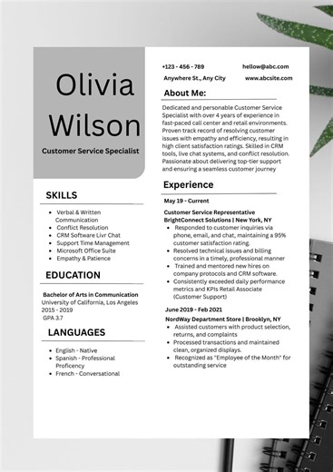 Customer Service Resume Template: Editable Canva CV With Cover Letter (downloadable), Ats-friendly - Etsy