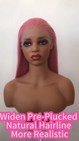 zigzag hair Rose Pink Wig Straight Long Rose Pink Synthetic Lace Front Wigs Pre Plucked with Natural Hairline for Fashion Women Heat Resistant Hair Glueless Synthetic Lace Wig (Light Pink)