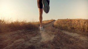 Runner Man Fit Athlete Legs Jogging On Trail Sport Triathlon. Triathlete Running, Sprinting, Sport Endurance Marathon Workout. Running Man Healthy Lifestyle. Runner Jog Trail. Sport Recreation Fitness