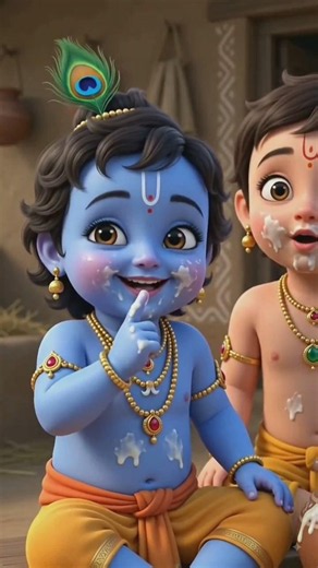 🥣 Little Krishna Makhan Chor 😍 | Cute Baby Krishna 3D Animation #shorts #krishnaAlternative Titles: