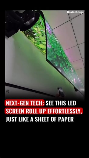 Tech Page on Instagram: "This next-gen LED screen showcases flexible display technology that can smoothly roll up just like a sheet of paper. Built with ultra-thin, bendable materials, it allows the screen to be folded, stored, or carried easily without damaging the display. This innovation points toward a future where TVs, monitors, and digital ads become portable, space-saving, and far more versatile than traditional rigid screens. #ai #technology #artificialintelligence #machinelearning #inno