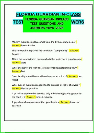 FLORIDA GUARDIAN INCLASS TEST QUESTIONS AND ANSWERS 2025 2026 video