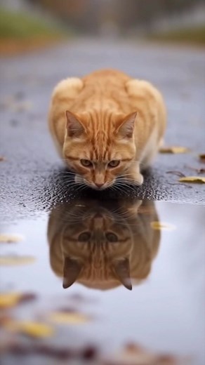 Puddle Reflection – Cat staring at its reflection in a puddle as ripples distort the image. #catvideo #cinematiccat #sorastyle #naturecat | Mew Tube