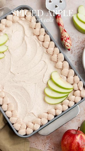APPLE SHEET CAKE (recipe below) 🍏 This is my favorite apple spice cake recipe baked as a sheet cake and it’s just as delicious as ever, but even EASIER to whip up and serve a crowd! It has the perfect spiced apple flavor, is supremely moist, and topped with cinnamon-vanilla buttercream to amplify everything! Full recipe (with frosting decorating tutorial) is linked in my bio and at sugarandsparrow.com/apple-sheet-cake INGREDIENTS 2 1/2 Cups (332g) all-purpose flour 1 1/2 tsp baking soda 1/2 tsp