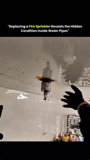 sci || tech || history on Instagram: "What looks like a simple sprinkler replacement reveals a hidden problem inside fire protection systems. Over time, standing water inside metal pipes reacts with the material, creating rust, corrosion, and sediment buildup. When a sprinkler head is removed, this contamination appears as dark, dirty water flowing out. This buildup isn’t just cosmetic — it can restrict water flow, delay sprinkler activation, and reduce pressure during an actual fire. That’s why