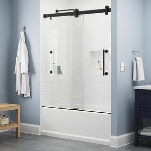 Delta Paxos 51-1/2 to 60 in. W x 62-1/4 in. H Frameless Sliding Bathtub Door in Matte Black with 5/16 in. Clear Glass SD5758474
