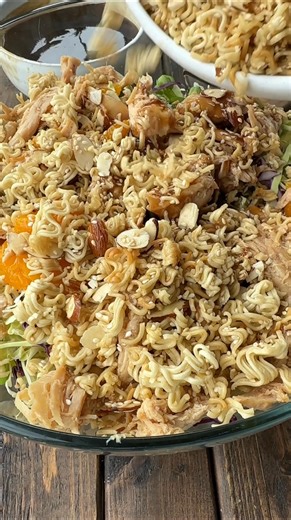 Crunchy ramen Chinese chicken salad is made with rotisserie chicken, three kinds of cabbage, carrots, green onions, mandarin oranges and a sweet tangy homemade salad dressing 🥗🍜🍗 Recipe: https://ohsweetbasil.com/oriental-chicken-salad/ #ohsweetbasil #recipe #lunch #dinner #salad #chinese #chicken #salad #ramen | Sweet Basil