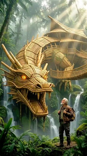 Old Man Escapes a Giant Dragon Into a Secret Bamboo Kingdom! 🐉🌿 #shorts