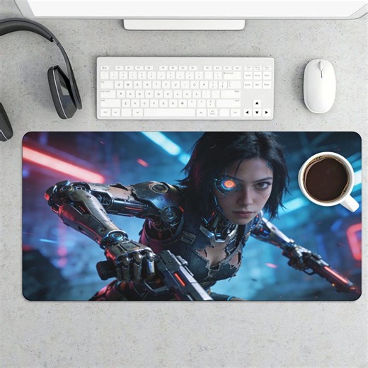 Cyberpunk Cyborg Assassin Mouse Pad: Futuristic Female Warrior Desk Mat - Etsy