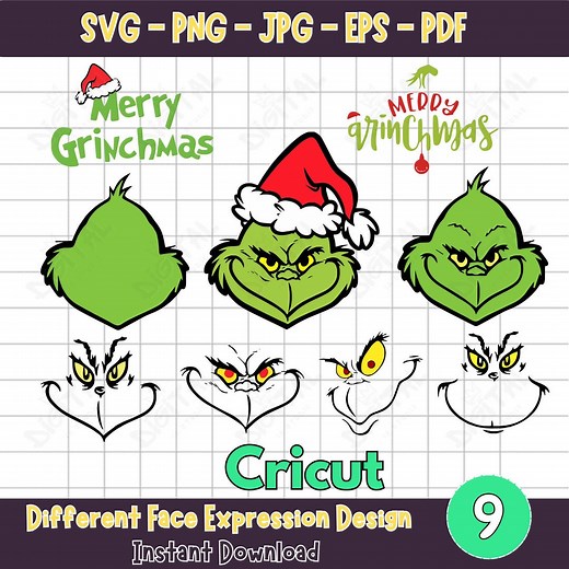 Grinch Face SVG Bundle | Christmas Cut Files for Cricut (digital Download) - Etsy