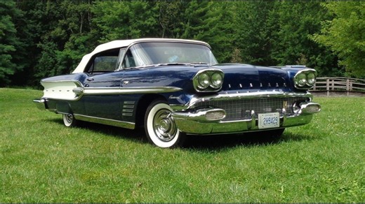 Tri‑power icon: Blue ’58 Pontiac Parisienne convertible
