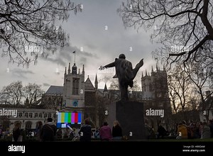 Colour bars on a giant TV screen seen in Parliament Square and outside Westminster Abbey, on 20th February 2017, in London, England. SMPTE color bars is a television test pattern used where the NTSC video standard is utilized, including countries in North America. The Society of Motion Picture and Television Engineers (SMPTE) refers to this test pattern as Engineering Guideline EG 1-1990 Stock Photo - Alamy