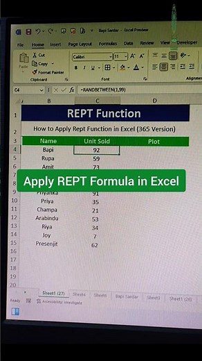 REPT Formula in Excel! 🔁✨ Repeat text or symbols automatically with one simple trick!