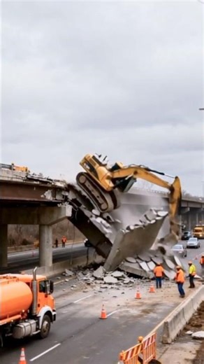 excavator loses control and falls from the road 😱 #engineering