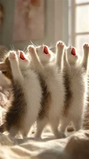 Three Kittens Stretching to Start the Day