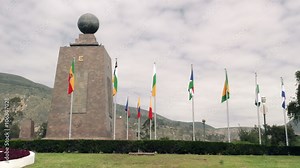 Capture the breathtaking Ciudad Mitad del Mundo Equator Monument in Quito,Ecuador with a stunning wide angle static shot for an unforgettable SEO optimized experience.