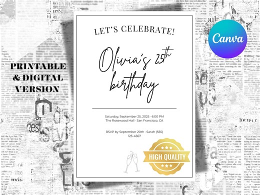 Editable Birthday Invitation Template Printable Invitation Template Digital Invitation Template Canva Invitation Instant Download Template - Etsy
