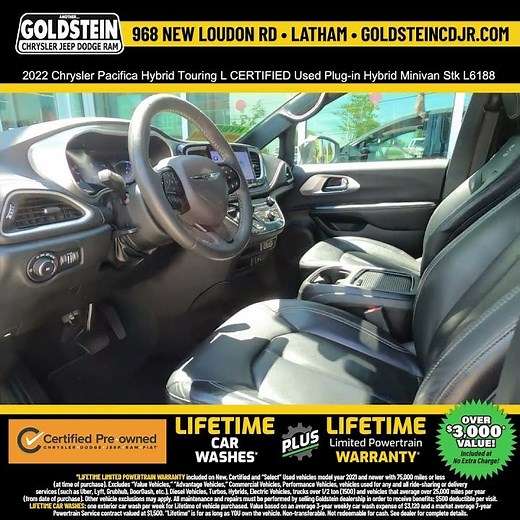 2022 Chrysler Pacifica Hybrid Touring L CERTIFIED Used Plug-in Hybrid Minivan Stk L6188