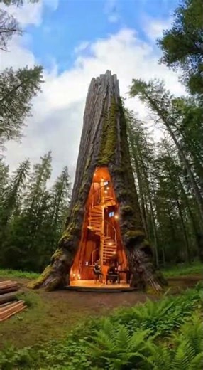 Turning a Giant Hollow Tree Into a Secret Treehouse #treehouse #constructiontimelapse #forestcabin