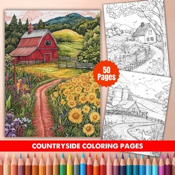 50 Countryside Coloring Pages - Kids & Adults Holiday Activity