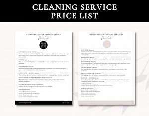 Cleaning Service Pricing List | Residential Cleaning Service Price List | Commercial Cleaning Service Price List | Canva Template | Cleaning - Etsy