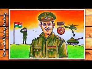 how to draw major Somnath Sharma with oil pastel color ||gallantry award winners drawing