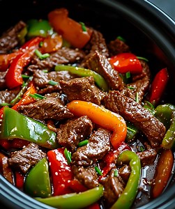Pepper Steak in a Crock Pot Prep Time: 10 minutes Cook Time: 3-8 hours Total Time: 3 hours 10 minutes to 8 hours 10 minutes Servings: 4-6 Ingredients: 2 lbs beef steak (sirloin, flank, or round), cut into thin strips 1 red bell pepper, sliced 1 green bell pepper, sliced 1 onion, sliced 3 cloves garlic, minced ¼ cup soy sauce 1 tablespoon Worcestershire sauce 1 cup beef broth 1 tablespoon cornstarch 1 tablespoon water Salt and pepper, to taste Instructions: Prepare the ingredients: Place the beef