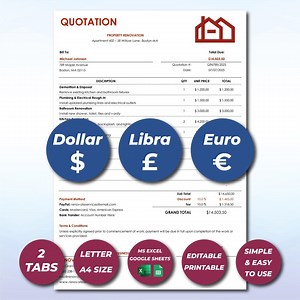 Contractor Proposal Template, Renovation Bid Sheet, Job Bid Form, House Bid Template, Construction Estimate, Project Quote, Bid Spreadsheet - Etsy