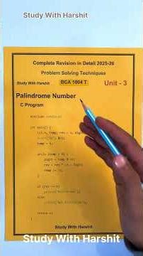 Palindrome Number Explained in Short 💡 | Important Topic | BCA 2026 | CCSU | Study With Harshit