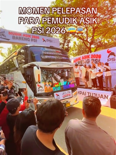 *PSI Berangkatkan 11.800 Pemudik Pakai 200 Bus ke Berbagai Kota di Jawa* Ketua Umum (Ketum) PSI Kaesang Pangarep melepas peserta mudik gratis PSI. Sebanyak 11.800 pemudik diberangkatkan ke berbagai daerah di Pulau Jawa. Pelepasan mudik gratis PSI dilakukan di kawasan GBK, Jakarta, Sabtu (14/3/2026). Kaesang memimpin langsung pelepasan mudik tersebut, dengan ditemani istrinya, Erina Gudono. Sekjen PSI Raja Juli Antoni mengatakan program Mudik Asyik PSI 2026 memberangkatkan sekitar 11.800 pemudik 