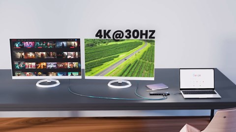 OREI SplitExtend 4K Splitter Extended Display Triple Monitor 2, 1 DisplayPort Docking Station 4 Separate Screens - USB-C to HDMI Adapter, 100W PD LAN, 4 USB 3.0, MircoSD, Windows, Mac OS