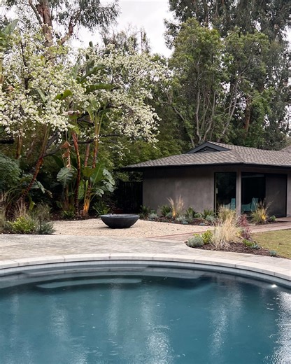 WildFlora Design Studio | Moody subdued color palette mixed with a few color pops, natural limestone, Kurapia, custom fire pit, custom pool plaster color blend, all... | Instagram