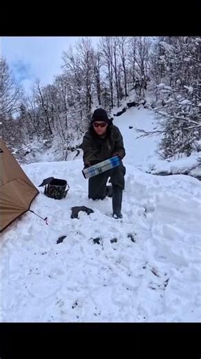 Solo Hot Tent Camping in Deep Winter Catch & Cook