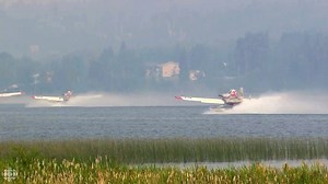 Watch these five water bombers line up on Horse Lake, scoop water and take off to fight the wildfires in B.C. Boaters have been asked to stay off at least three B.C. lakes to avoid interfering with firefighting efforts. www.cbc.ca/1.4201529 | CBC Vancouver