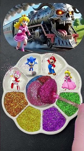 Mario Team 🍄 & Sonic Team 💙 VS Train 🚆 | Who's the Fastest? ⚡🏁 Colour Mixing Battle 🎨 #satisfying